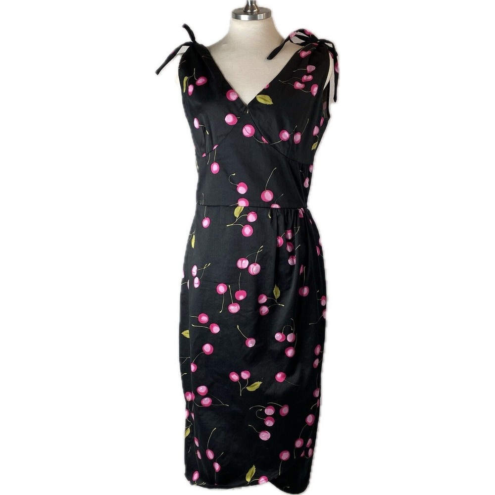 Bettie Page Sz L Black Dress w Cherries